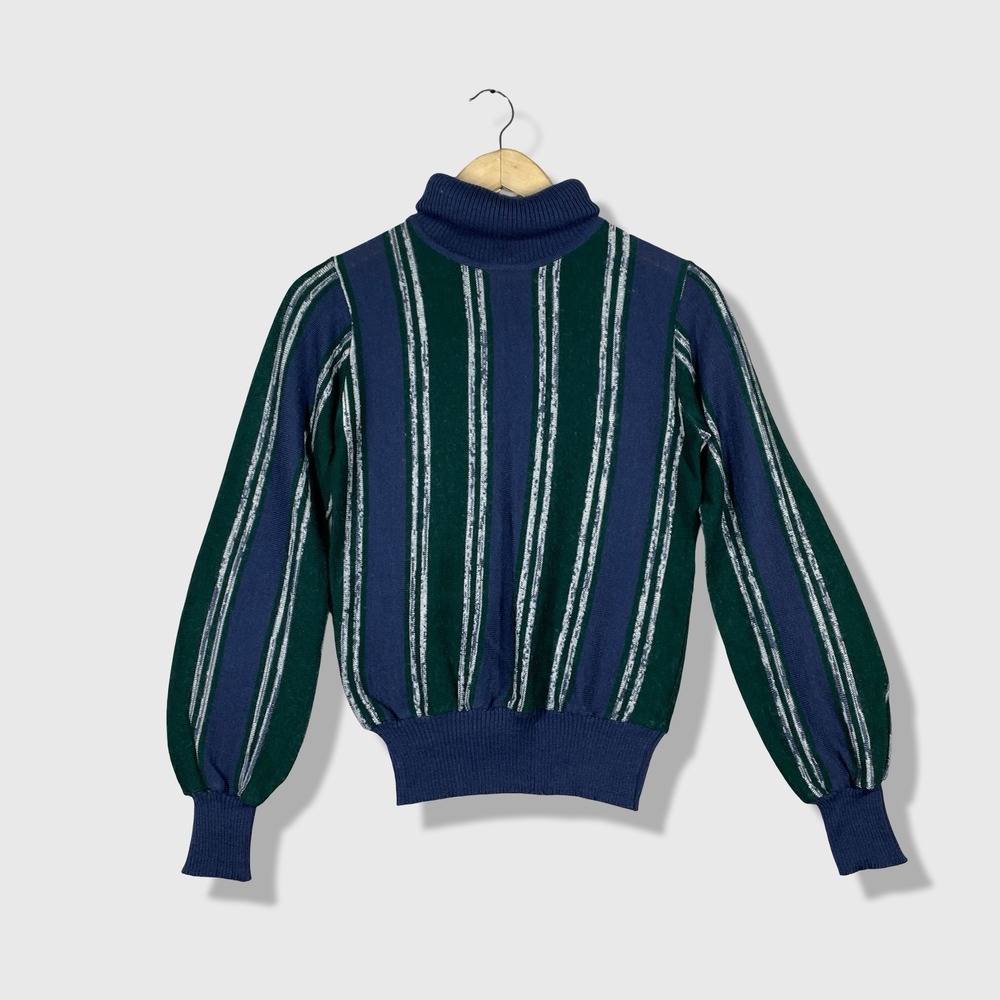 Chief Value Wool Turtleneck Sweater Womens Small Blue Green‎ Striped Vintage 80s